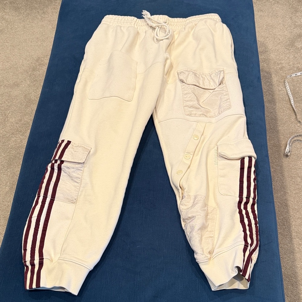 Adidias x Ivy Park Cream Joggers with Burgundy Stripes size L RARE!